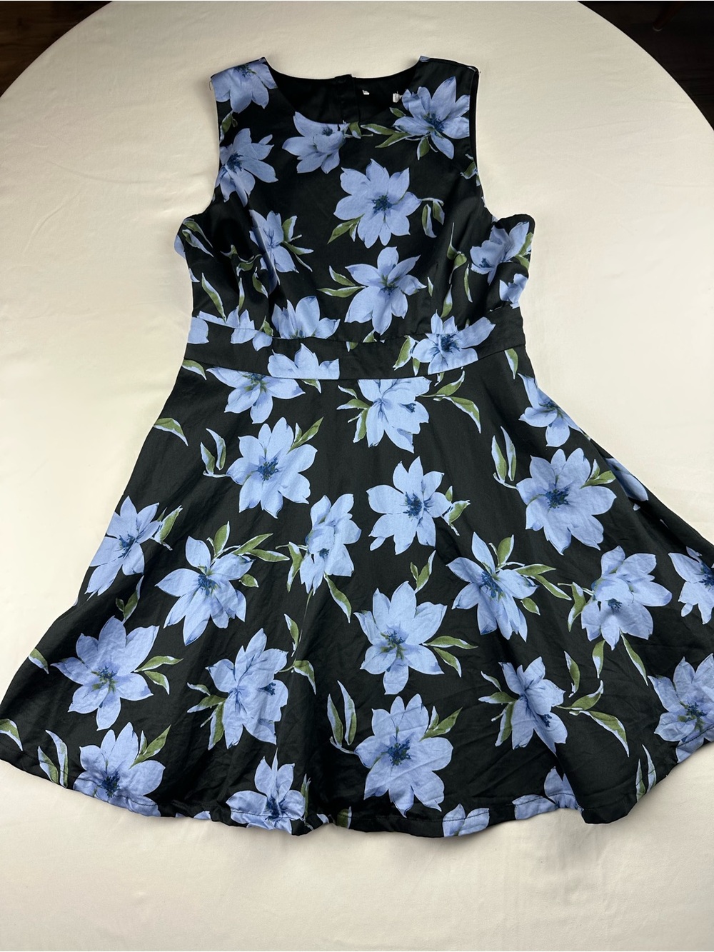 Women’s Black Mini Dress with Blue Floral Print